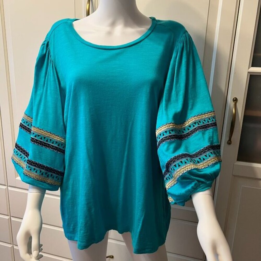 DG2 by‎ DIANE GILMAN Teal Green Embroidered Balloon-Sleeve Top Blouse Tee (2X) - Picture 14 of 14